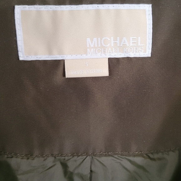 Michael Kors Olive Army Green Rain Coat with Black Leather Trim - Picture 2 of 4